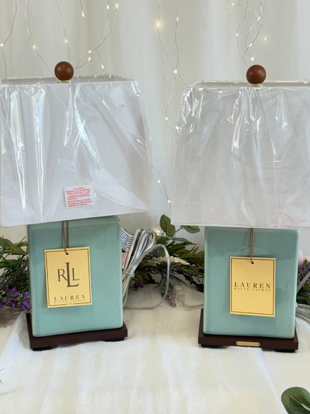 RALPH LAUREN HOME Turquoise Blue Crackle Glaze Ceramic Table Lamps 17x9x7 PAIR - Picture 3 of 14